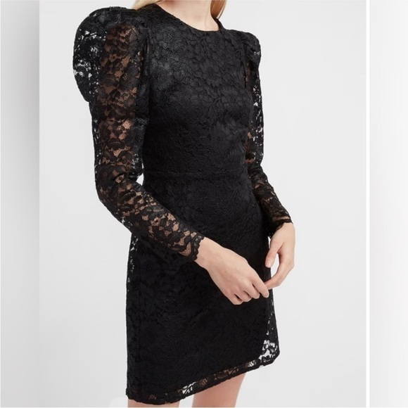 Express lace puff sleeve long sleeve black NWT dress black size medium - Picture 1 of 11